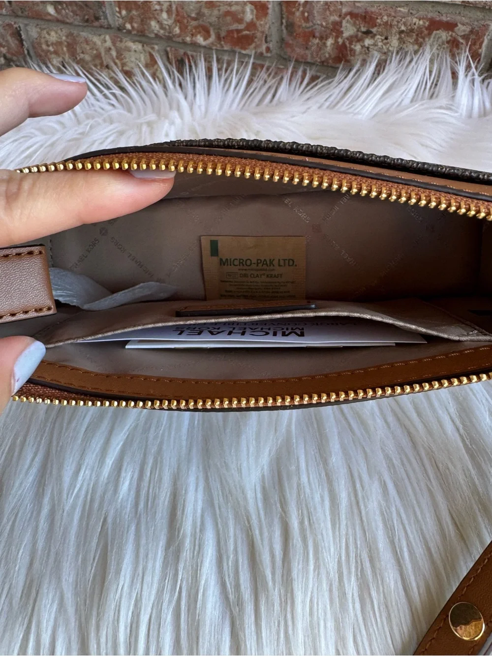 Michael Kors Brown MK Logo Crossbody with Tan Trim